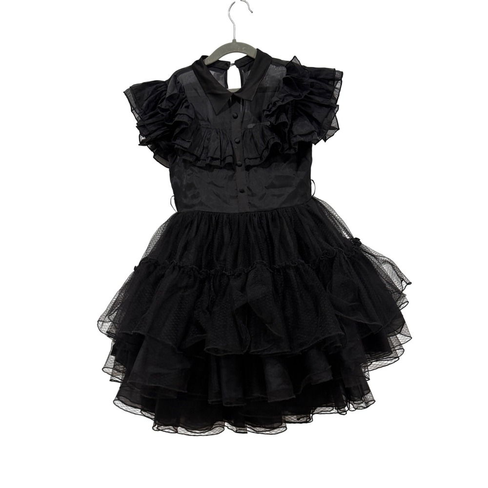 M. Joy Black Ruffled Tulle Tiered Party Dress Kids Size 10 Gothic Collared